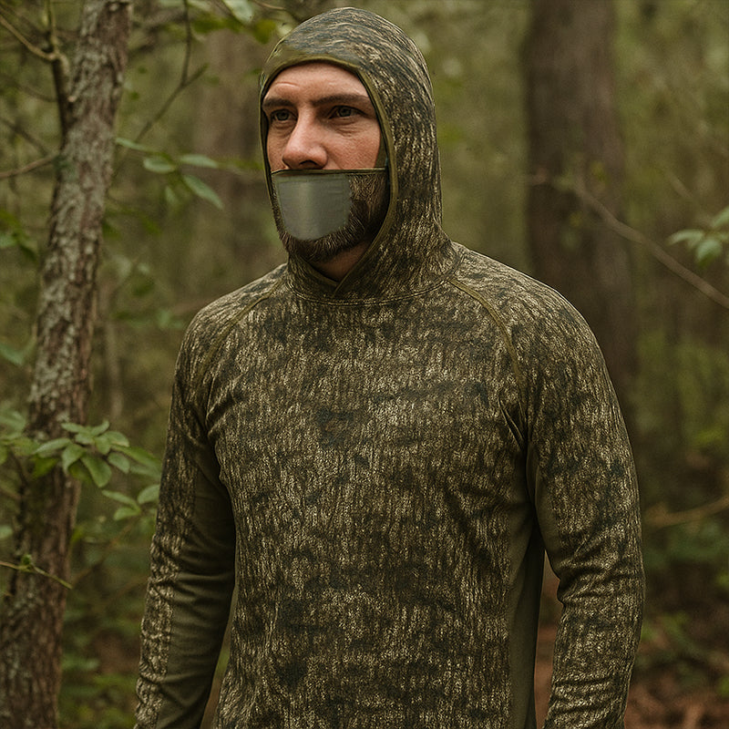 TWS UPF 50+ jachtshirt voor heren met masker – Camo vis-hoodie met lange mouwen