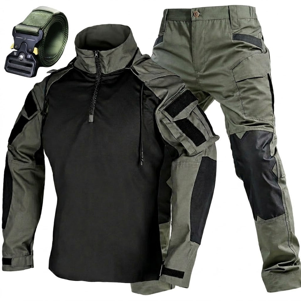 Driedelige tactische herenset – Sneldrogend shirt met capuchon, broek en riem