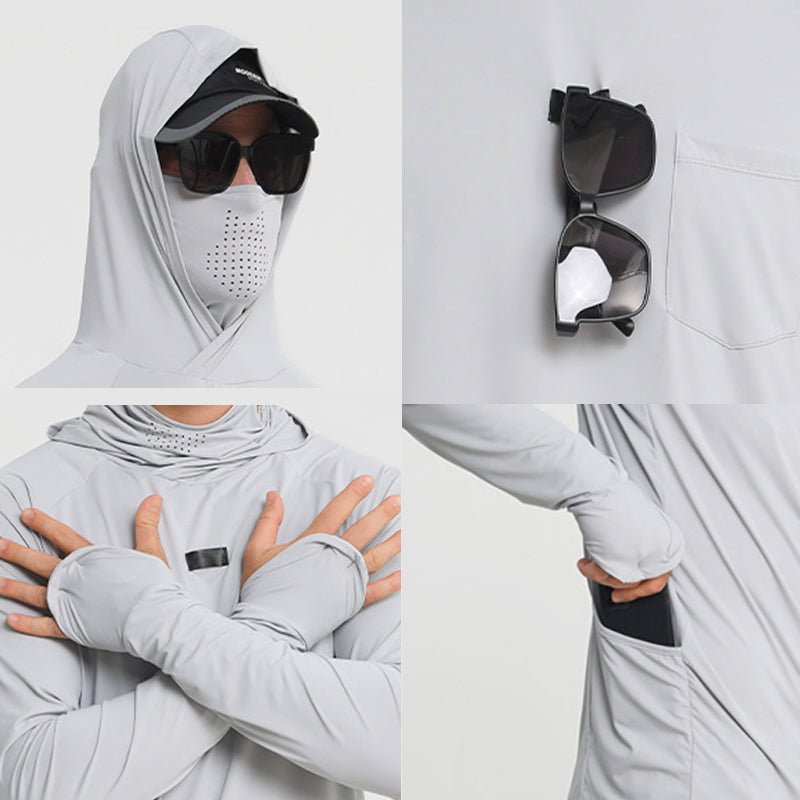 Lichtgewicht Sneldrogend UPF 50+ UV-Shirt met Capuchon en Ingebouwde Nekwarmer/Gezichtsmasker