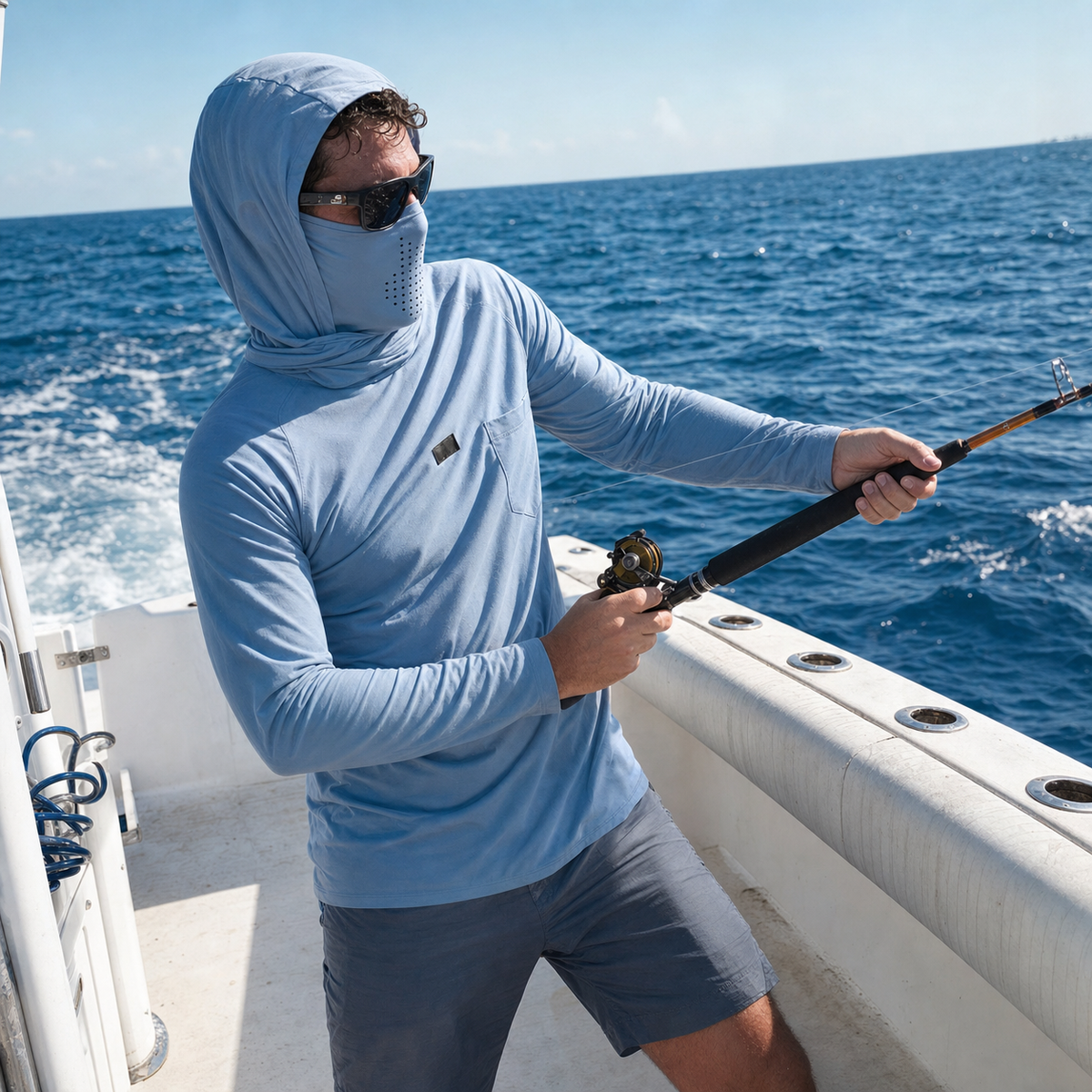 Lichtgewicht Sneldrogend UPF 50+ UV-Shirt met Capuchon en Ingebouwde Nekwarmer/Gezichtsmasker